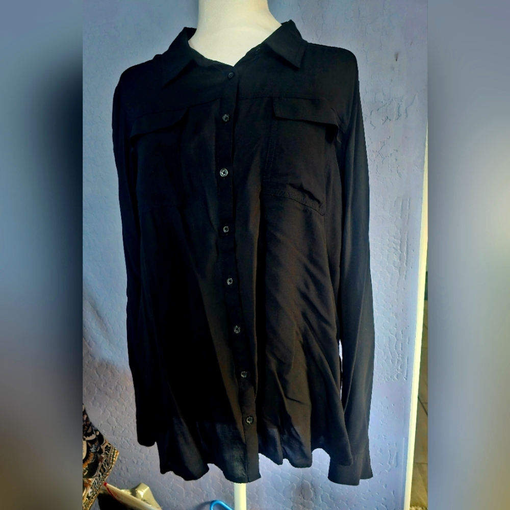 Women's A.n.a Black Lightweight Button Down Blouse